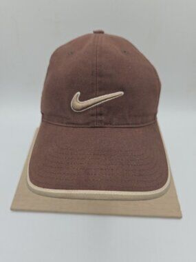 Nike Brown Strapback Hat Canvas Swoosh Logo Adjustable Cap